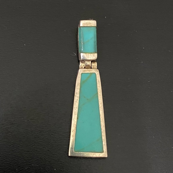 Vintage Sterling Silver 925 Native American Turquoise Inlay Door Knocker Pendant - Picture 2 of 12